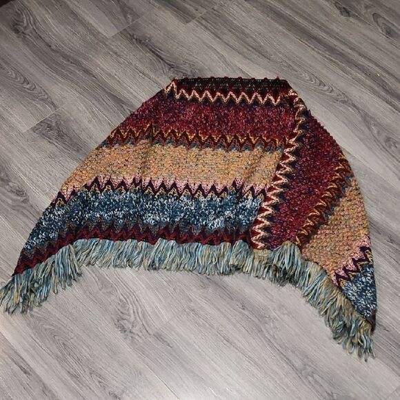 Multi Colored BOHO Fringe Poncho - Picture 1 of 4